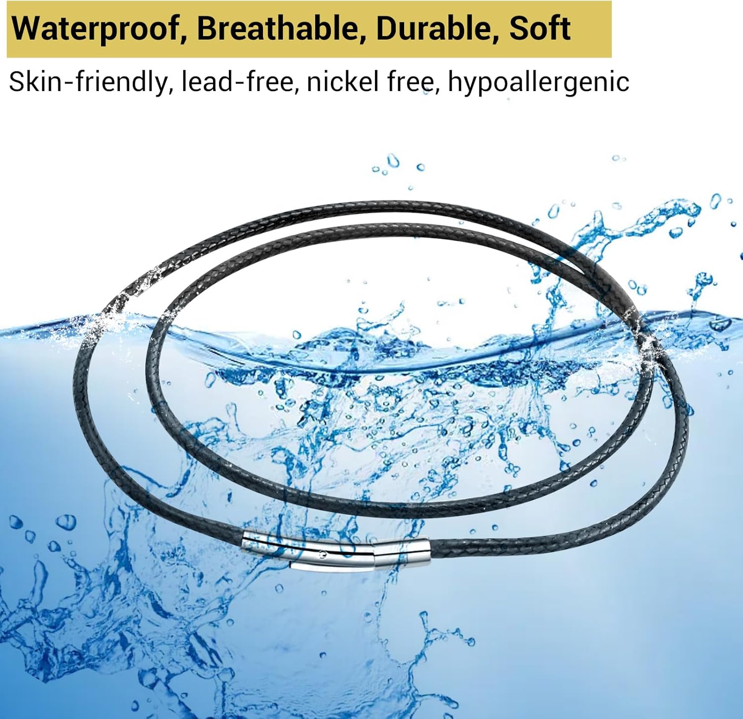 Leather Necklace Cord with Stainless Steel Clasp, Black/Brown Color Waterproof Wax Rope Chain 2mm 3mm Wide Braided Cord String Necklaces for Men Women 16"-30" - Image 3