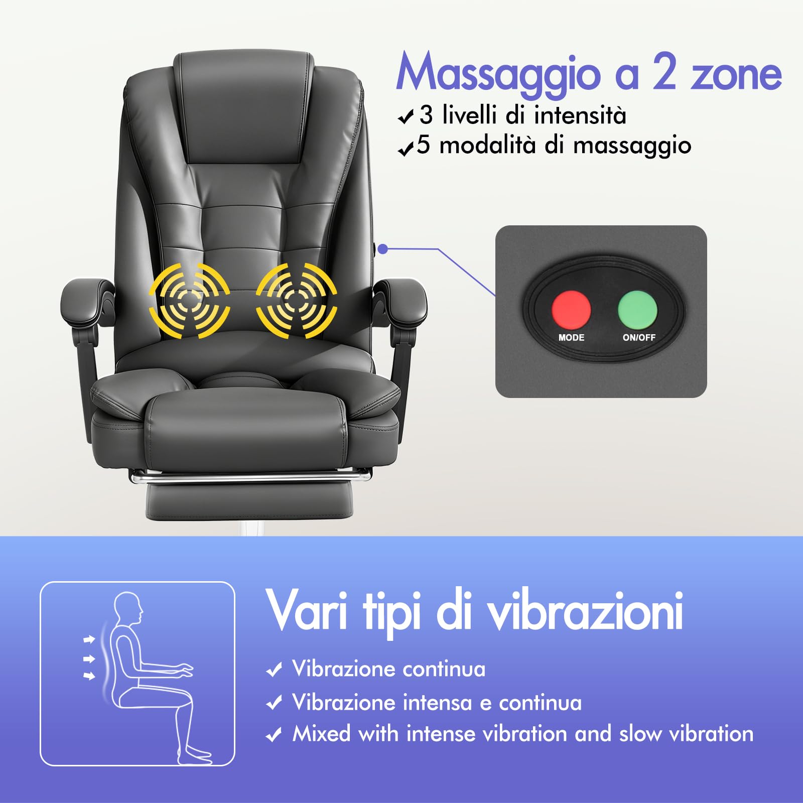 ALFORDSON Sedia Ufficio Ergonomica con Massaggio, Sedia Scrivania con Supporto Lombare e Poggiapiedi, Poltrona Girevole con Rotelle per Ufficio e Studio Sala Riunioni, Similpelle(Grigia)