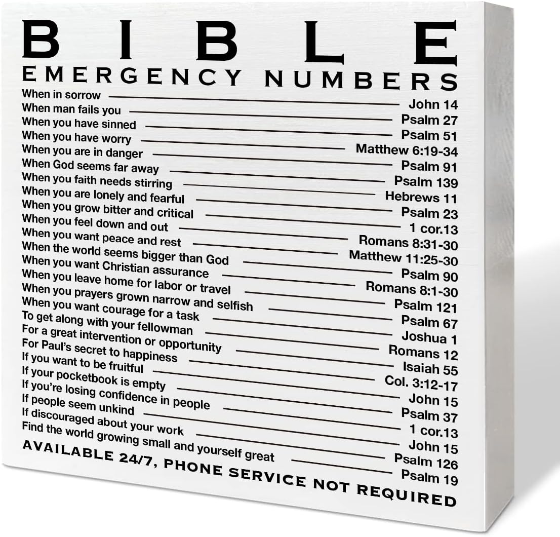 Christian Office Desk Decor, Bible Emergency Numbers Wooden Box Sign