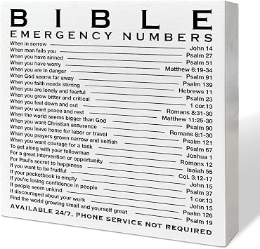 Christian Desk Wooden Box Sign Decor, Bible Emergency Numbers, Home Office Religious Motivational Decor Scripture Bible Verse Desk Decoration Inspirational Christian Baptism Gifts for Women