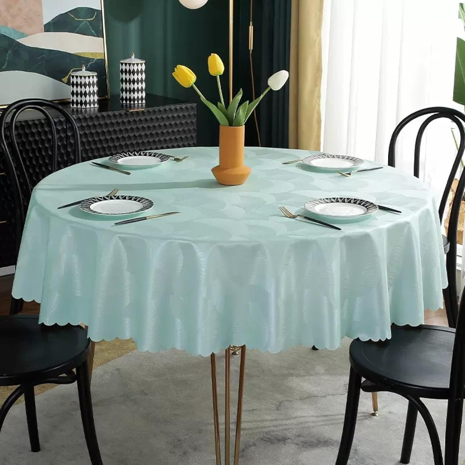 Heavy Duty Vinyl Table Cloth,Wipe Clean Round PVC Tablecloth,Oil Proof Waterproof Stain Resistant Proof Tablecloth, Wipeable Table Cover for Outdoor and Indoor 63 Inch 160cm