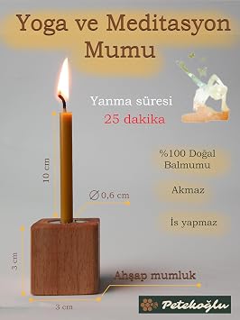 Petekoğlu Balmumu Mum 12 Adet Meditasyon Yoga Mumu Mumluk ile Birlikte 25 Dakika Yanma Süresi [Enerji Sınıfı A+++]