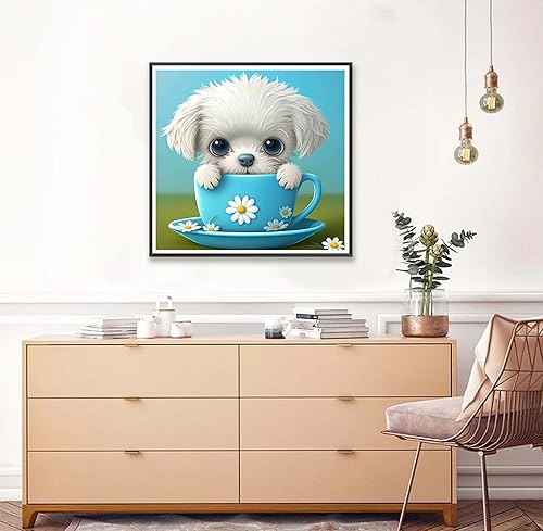 Miniatura 3 de Kaliosy Kits de arte de diamantes 5D para adultos, tazas de té, perros por números, pintura de diamantes, animales, bricolaje, taladro completo,