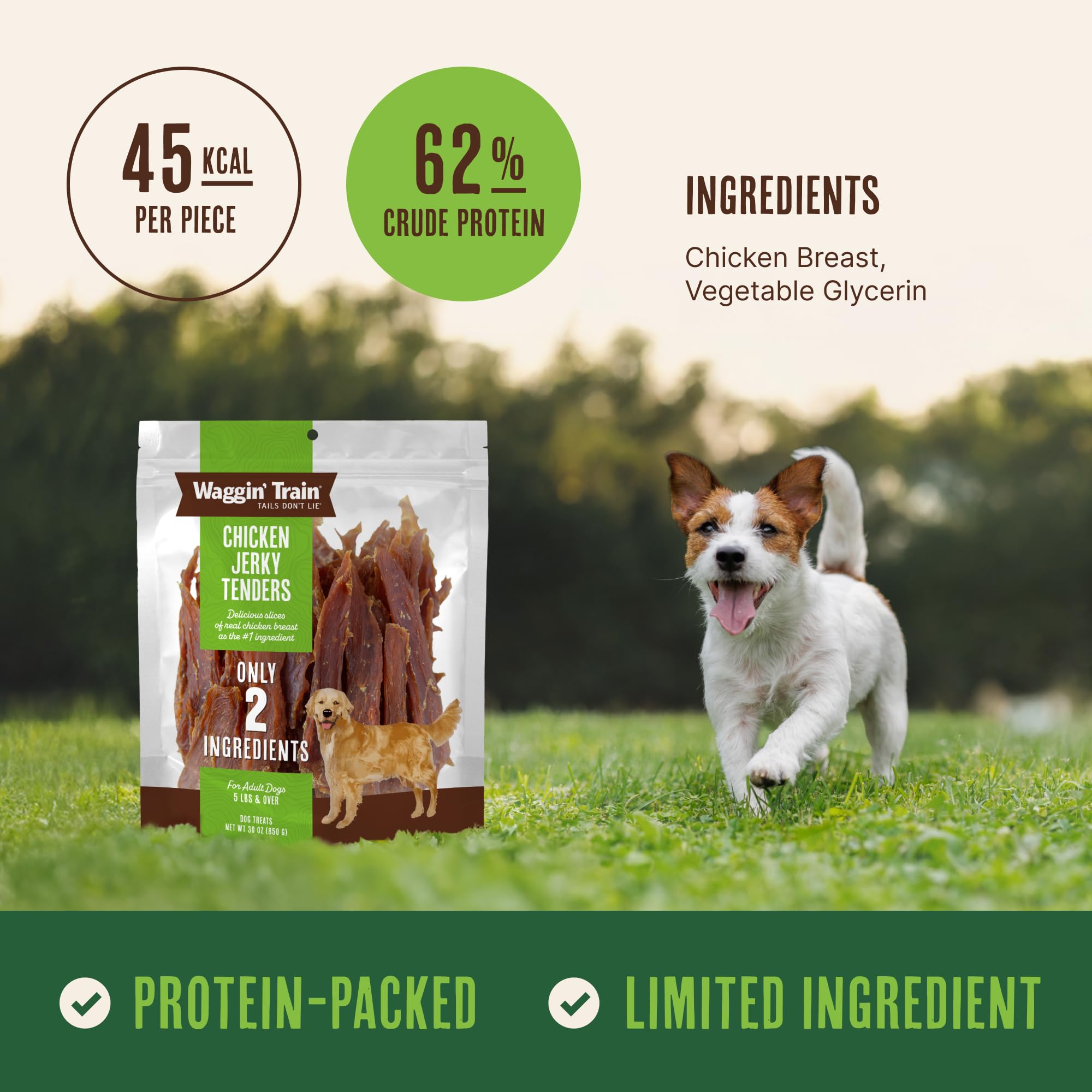 Waggin' Train Chicken Jerky Dog Treats, Made with 100% Real Chicken Breasts, Only Two All-Natural Ingredients, Great High Protein Dog Treat, Easily Digestible for Big or Small Dogs, 30 oz. Pouch - image 3