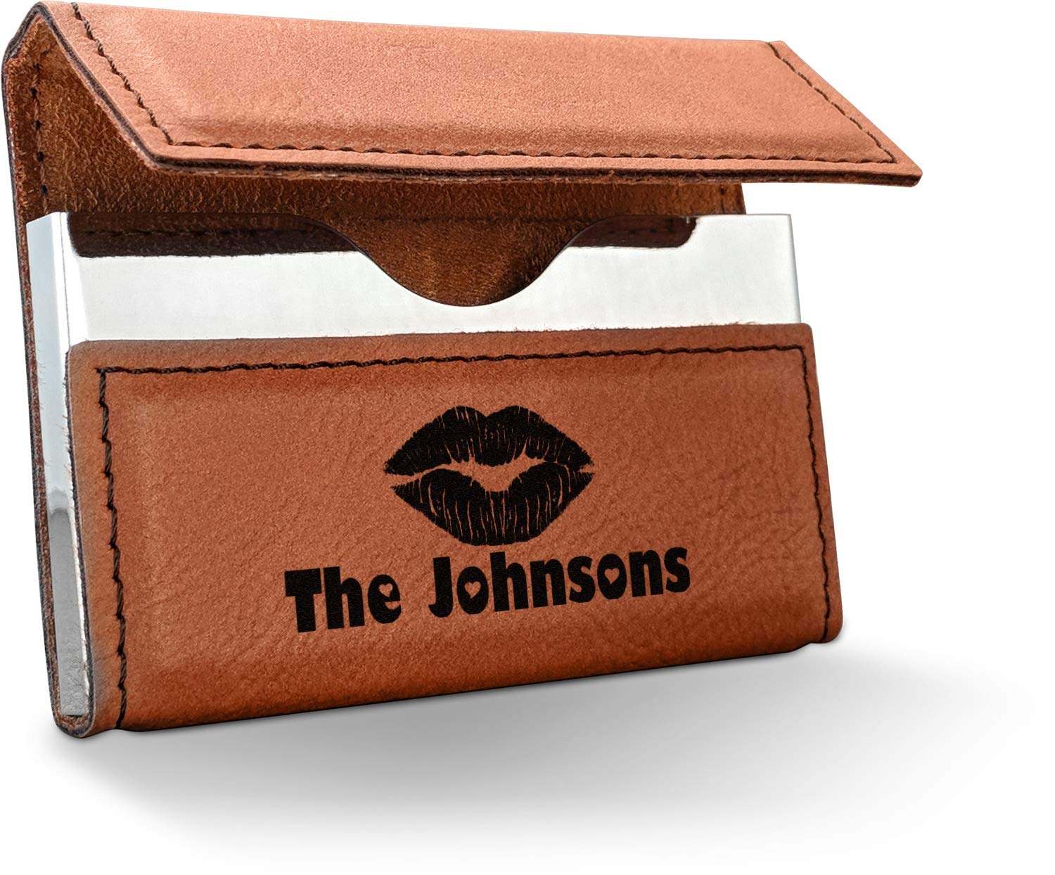 Personalized Lips n Hearts Leatherette Business Card Holder - Single Sided