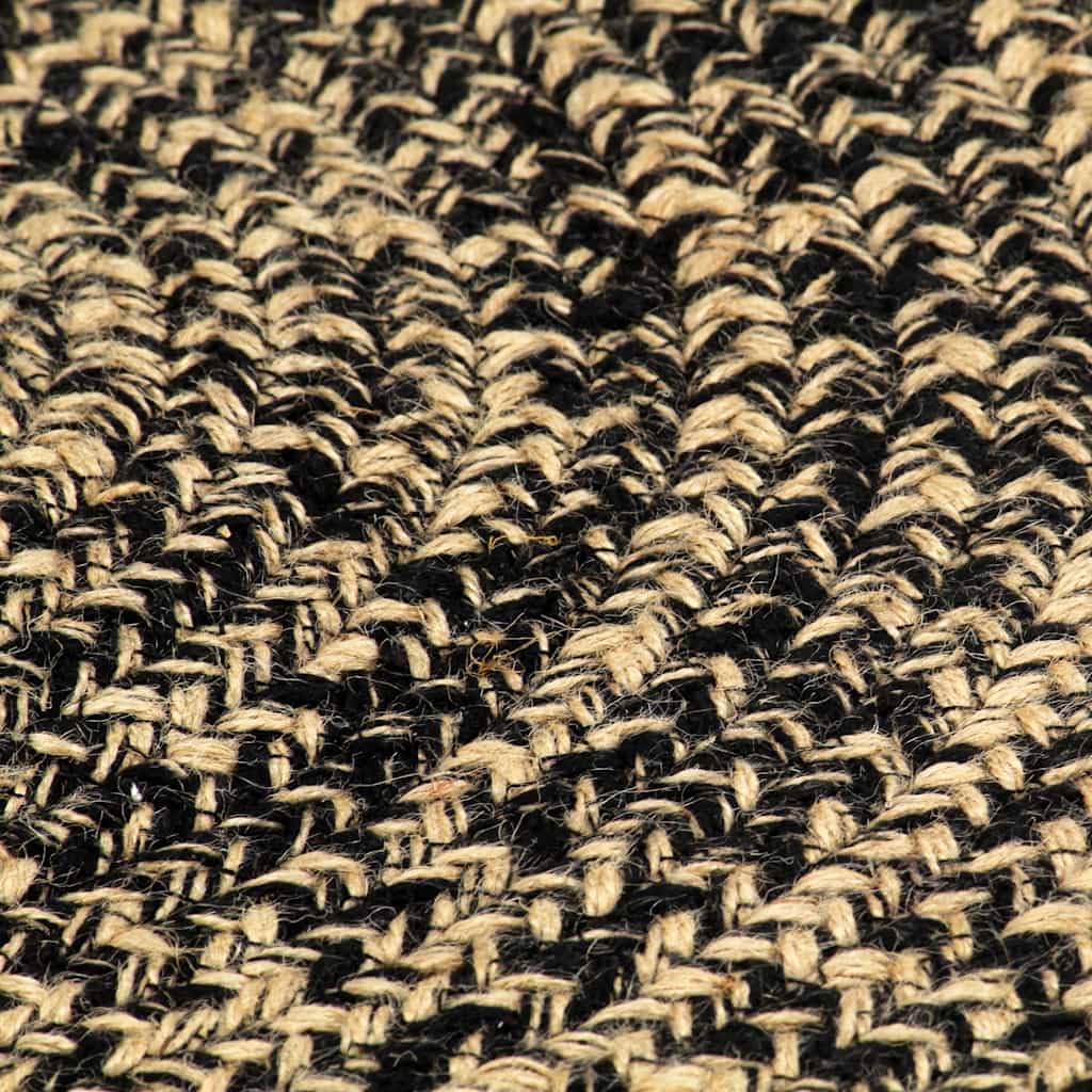 Tapis Jute Fait Main Noir Naturel 90 cm décoration Sol antidérapant Doux Moelleux Salon Chambre Cuisine intérieur extérieur