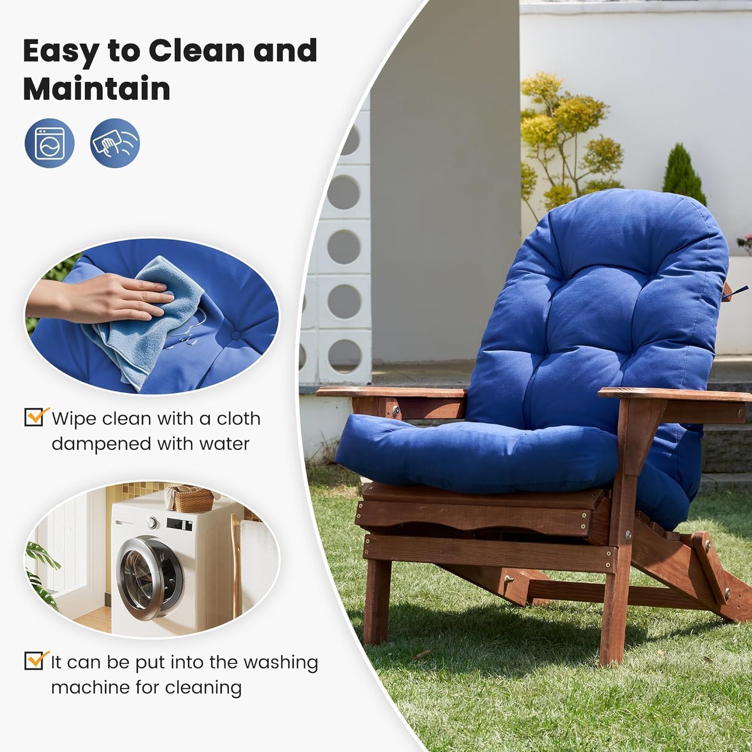 Amopatio Adirondack Chair Cushions 4" Thick Set - Outdoor Cushions for Patio Furniture, Contoured Design with Anti-Slip Straps & Water-Resistant Fabric for Adirondack Chairs, Navy Blue