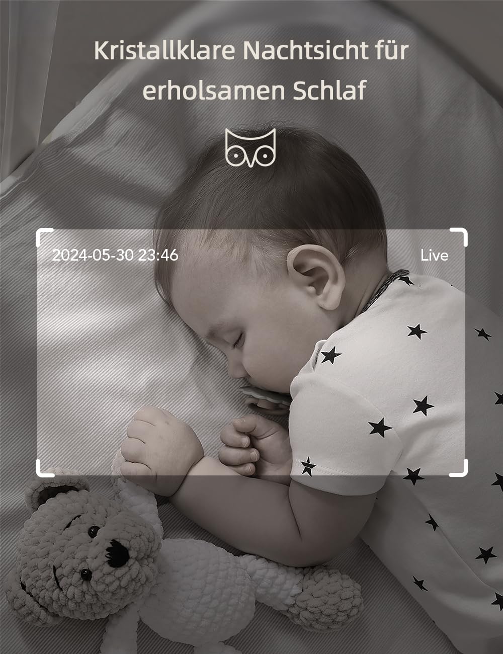nooie Babyphone mit Kamera und App,2K intelligentes Babyfon, Temperaturüberwachung,2.4/5GHz WLAN, Nachtsicht,Zwei-Wege-Audio, Weinen/Geräuscher-kennung, KI-Tracking, funktioniert mit Alexa