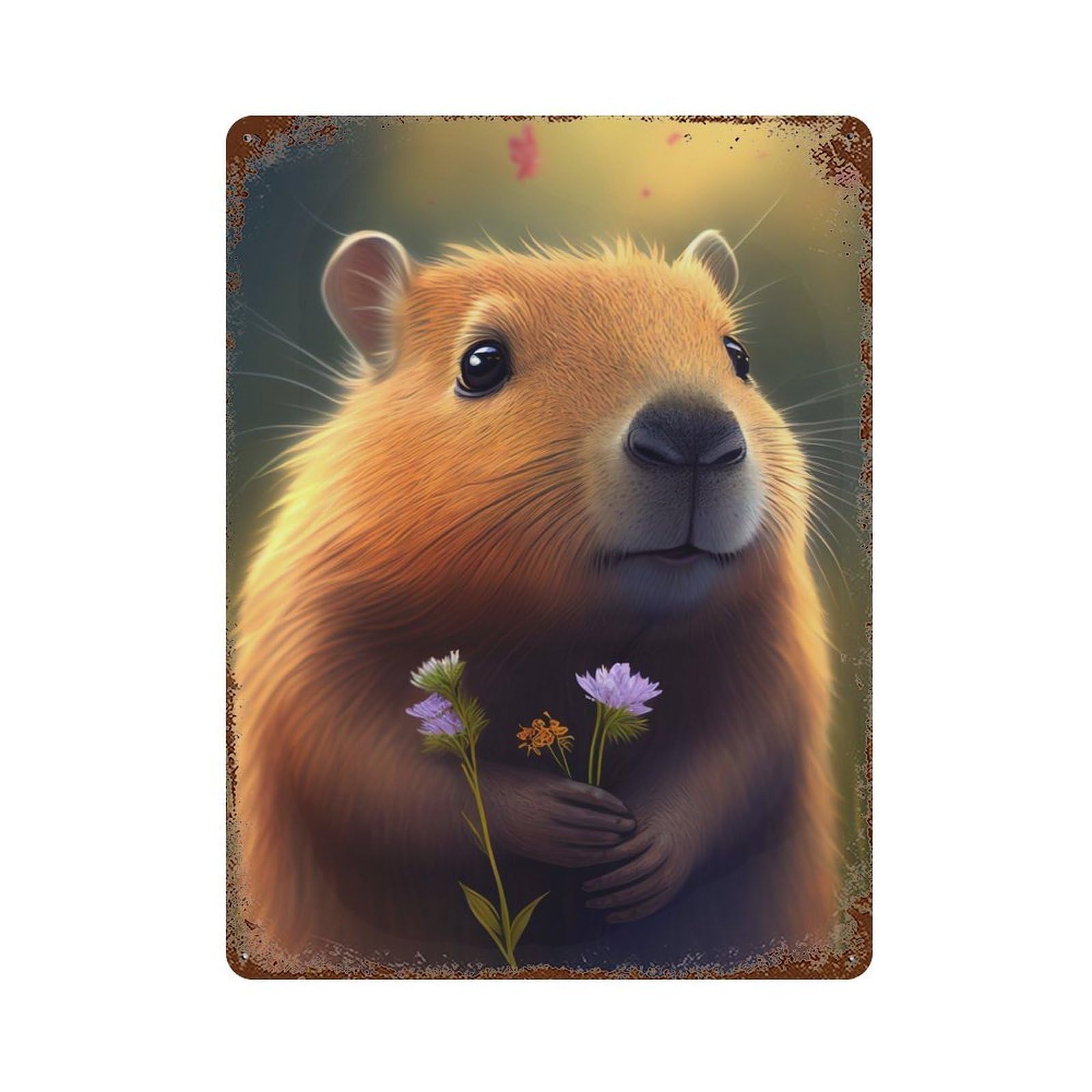 Capybara Flower Rusty Metal Tin Sign 15.7"x11.8", Ideal for Farmhouse, Kitchen And Entryway Decor