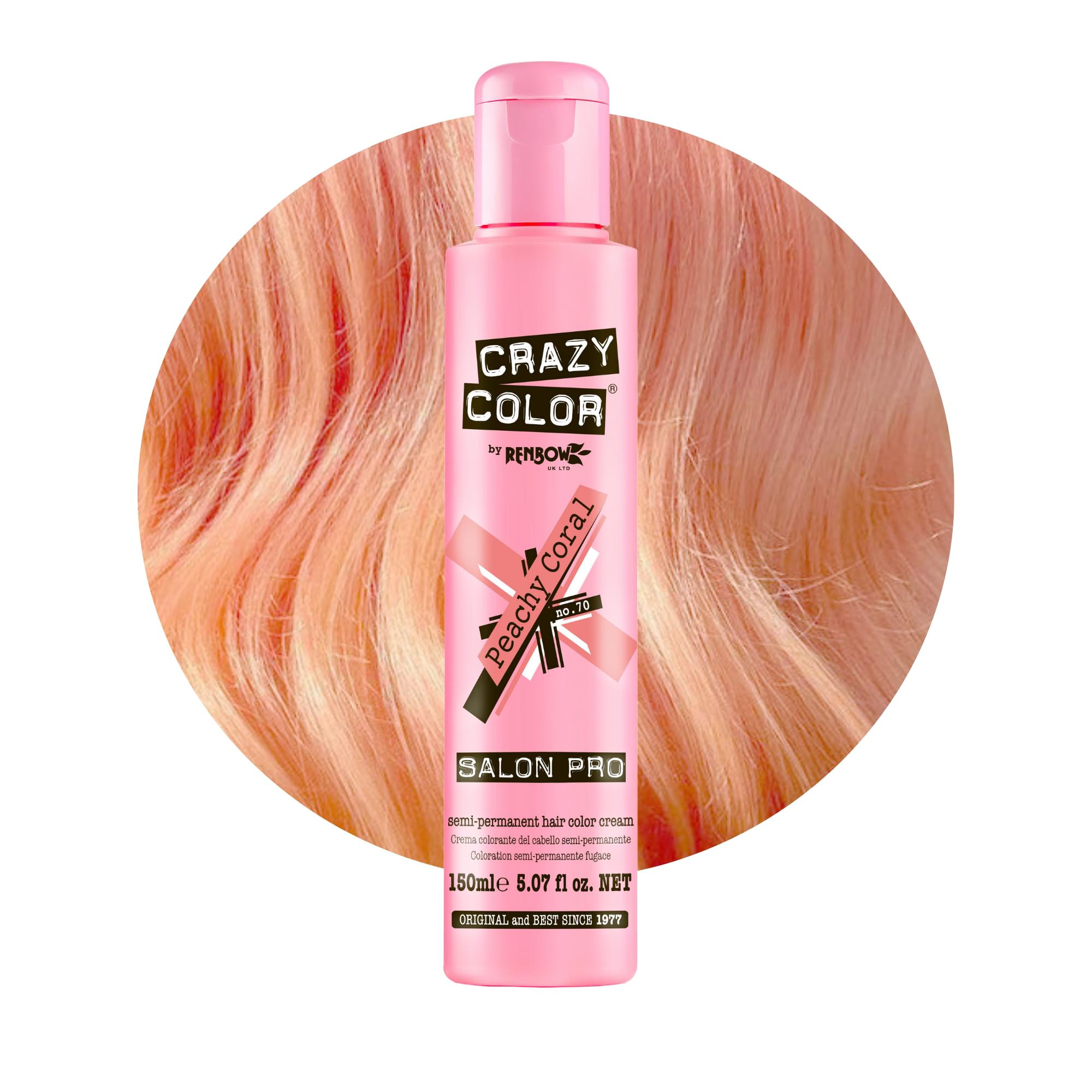 Crazy Color Peachy Coral Semi-Permanent Hair Dye. Highly Pigmented Pinky Peach Conditioning & Oil Nourishing Vegan Formula | No Bleach or Ammonia | Limited Edition 150ml Size