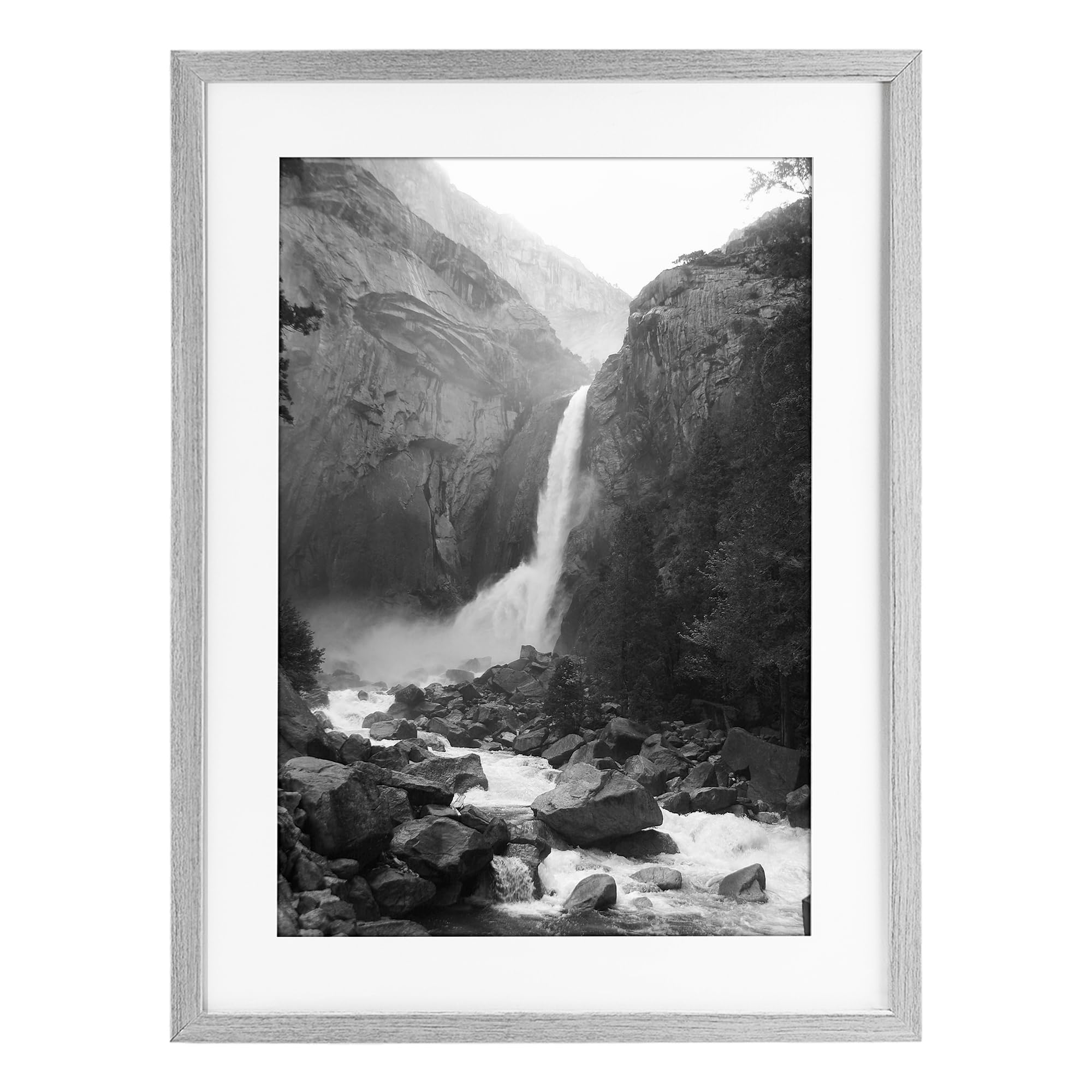 Stupell Industries Farmhouse Gray (Textured) 'Rocky Yosemite Falls'| Framed Print Under Glass