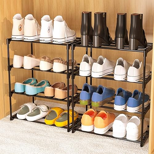Miniatura 3 de Mini zapatero de 4 niveles, apilable y ajustable, organizador de zapatos multifunción, capacidad extragrande, ahorro de espacio, se adapta a botas,