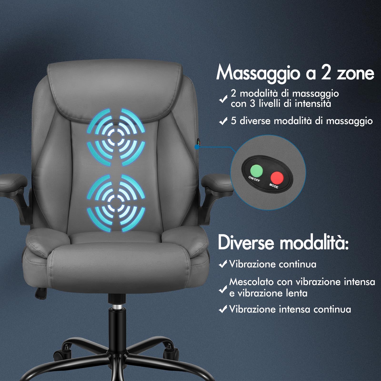 ALFORDSON Sedia da Ufficio Ergonomica con Massaggio, Supporto Lombare, Sedia Scrivania Poltrona Girevole ad Altezza Regolabile per Ufficio e Studio Sala Riunioni,Portante di 150 kg, Similpelle(Grigia)
