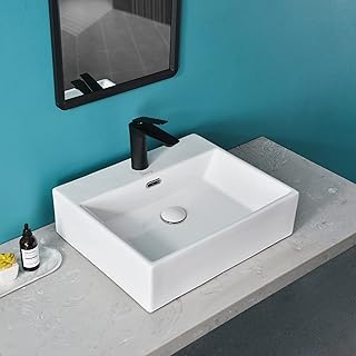 Davivy 20''X 16.5'' Rectangle Vessel Sink with Pop Up Drain,Bathroom Vessel Sink,Bathroom Sinks Above Counter,Rectangle Bathroom Sink,Ceramic Vessel Sink,Countertop Sink,White Vessel Sink for Bathroom
