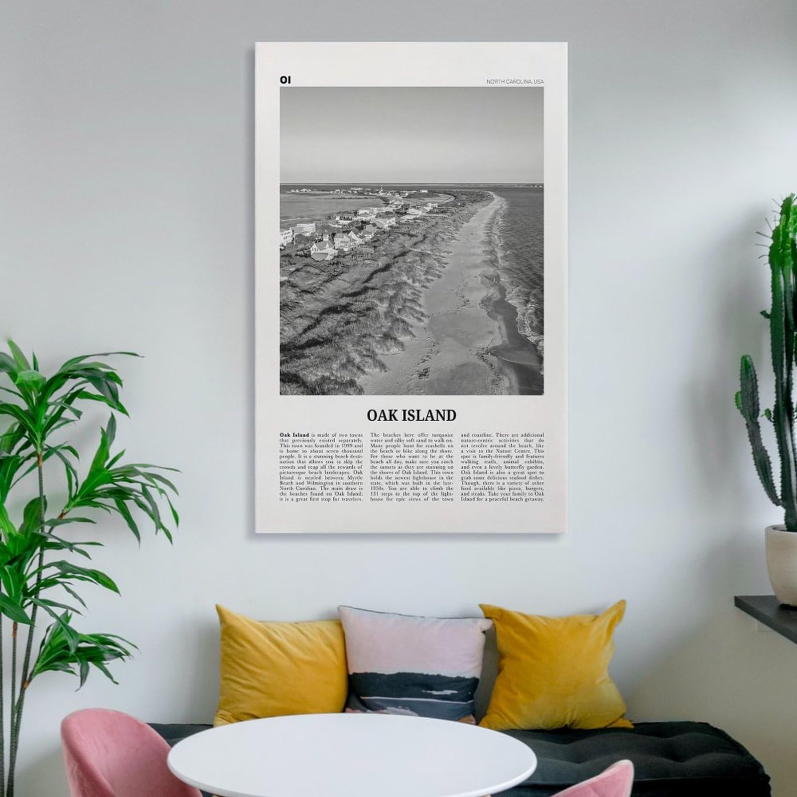 Impresión en Blanco y Negro de Oak Island, Arte Mural de Oak Island, póster de Oak Island, Foto de Oak Island, Mapa de Oak Island, Carolina del Norte, EE. UU. Póster de Lienzo para Pared