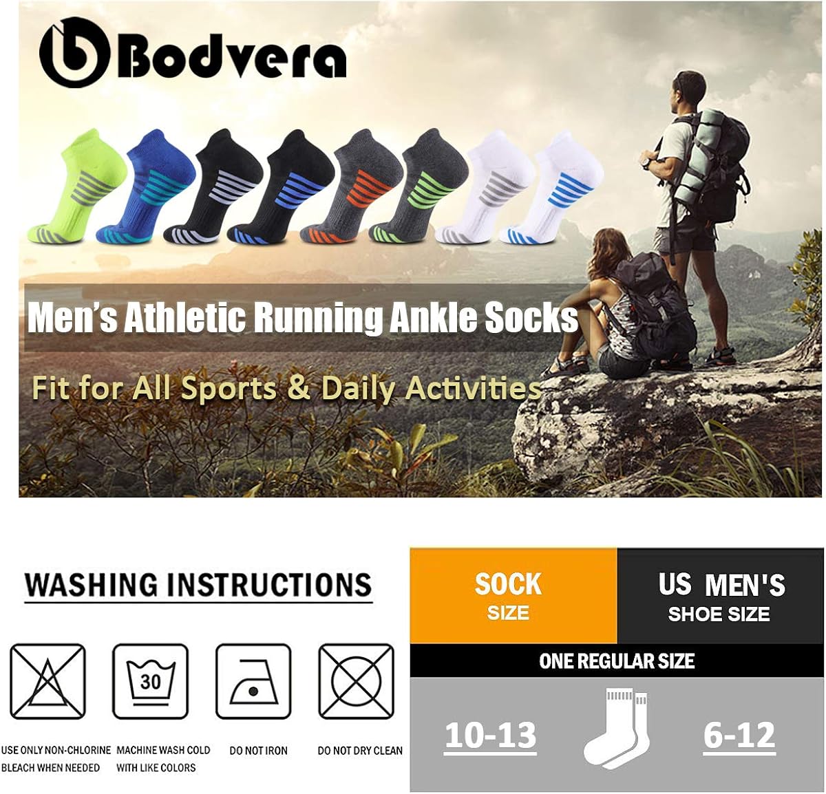 Bodvera Men's 8 Pack Performance Ankle Athletic Running Socks Cushioned Breathable Low Cut Sports Tab Socks : Clothing, Shoes & Jewelry