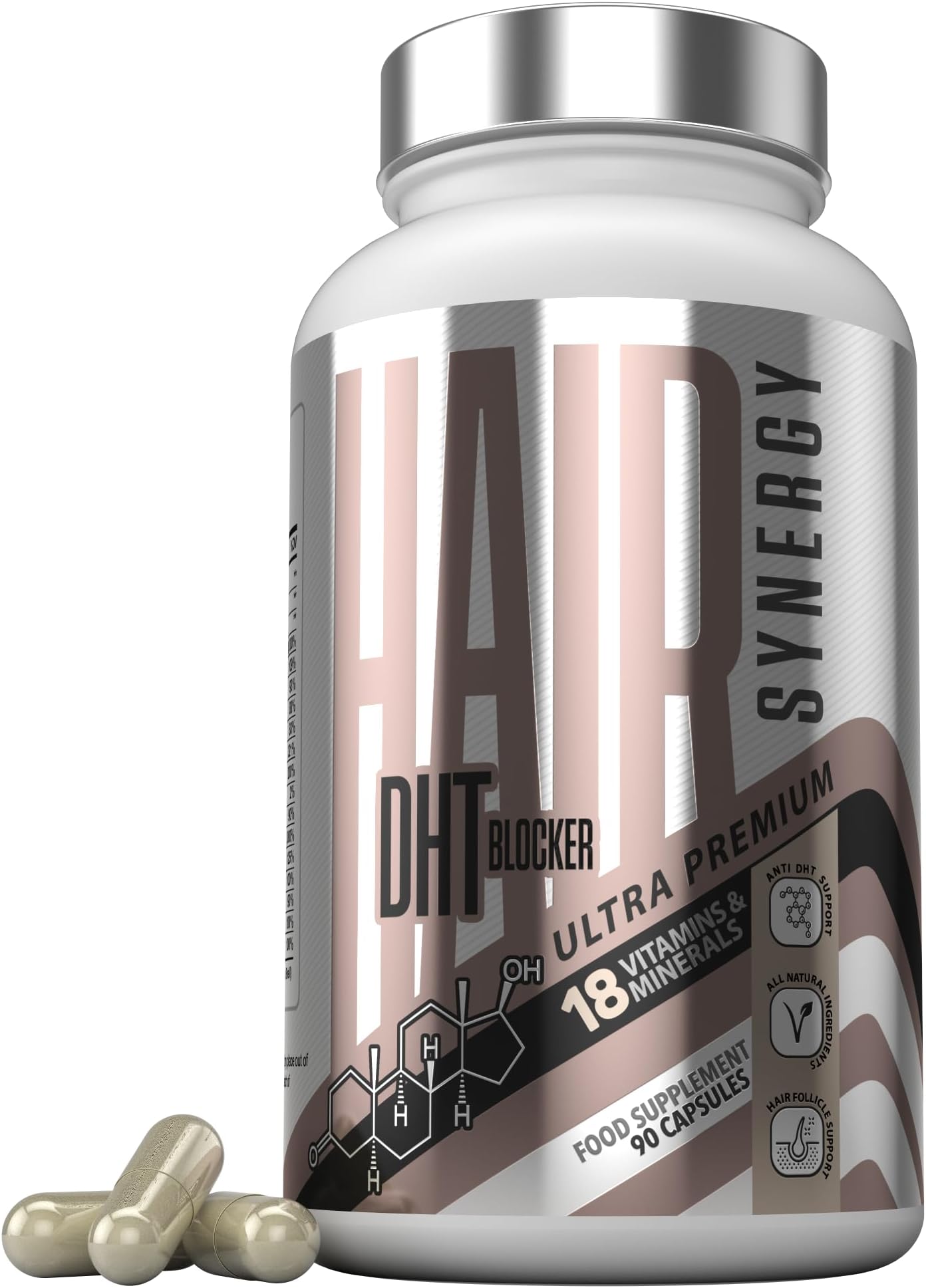 Ultra Premium DHT Blocker Hair Growth Vitamins โ Hair Synergy, The UKโs #1 Hair Thickening DHT Blocker Hair Growth Supplements for Women & Men | 10,000mcg Biotin Tablets, Pumpkin Seed Oil, 90 Capsules