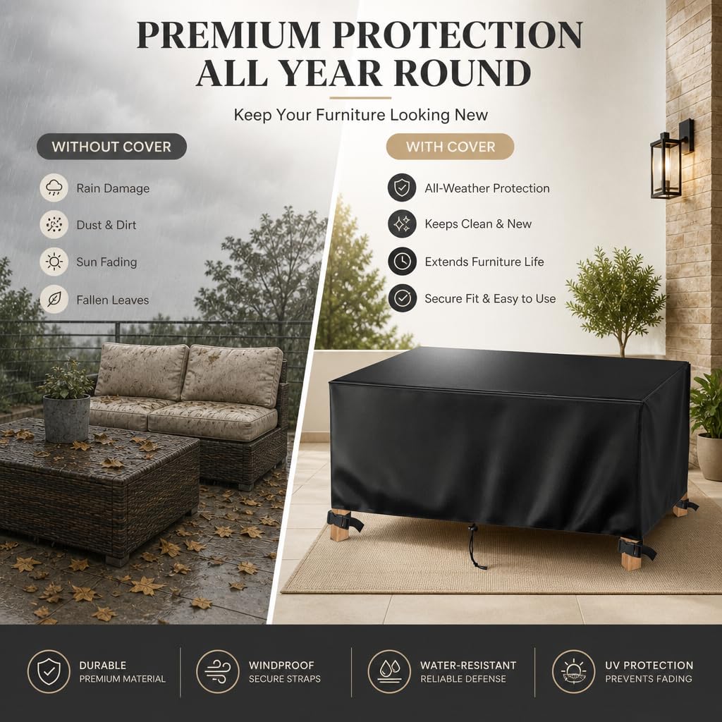 Housse Salon de Jardin Exterieur Imperméable 242x182x100cm Housse Table de Jardin, Oxford 420D Résistant à la Vent Pluie UV Déchirure Indéchirable Bache de Protection Exterieur, Noir