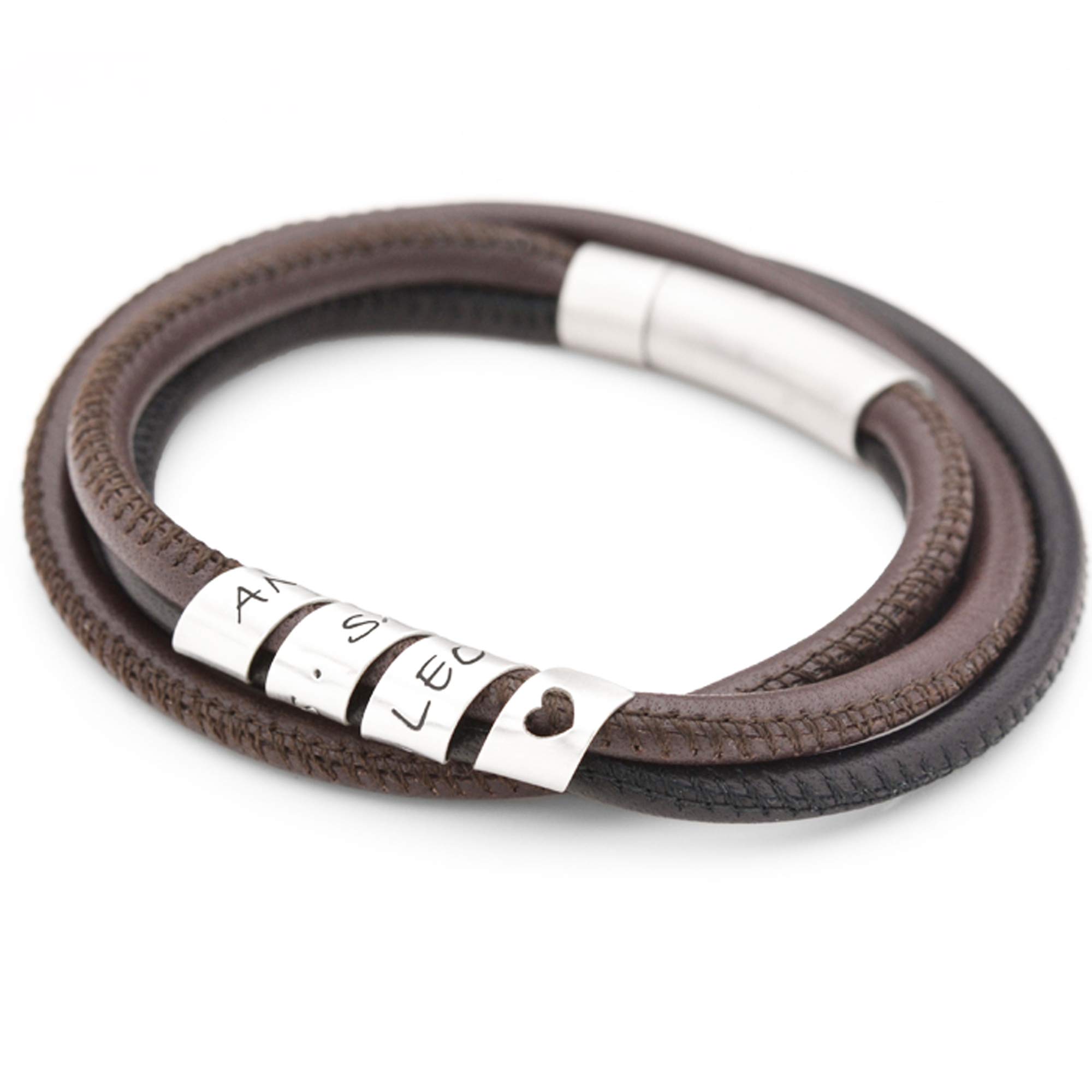 Herren Armband Gravur Leder schwarz braun Mann LOOP MEN HEART Männerarmband personalisiert Nappaleder 925 Sterling Silber