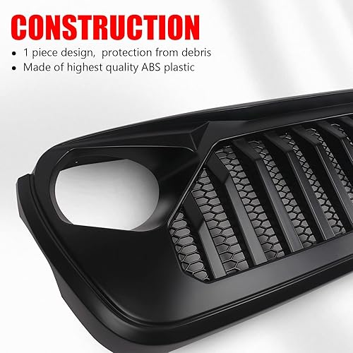 Miniatura 3 de DKMGHT Parrilla delantera con rejilla para Jeep Wrangler JL JLU 2018, 2019, 2020, 2021, 2022 y Jeep Gladiator JT (negro mate)