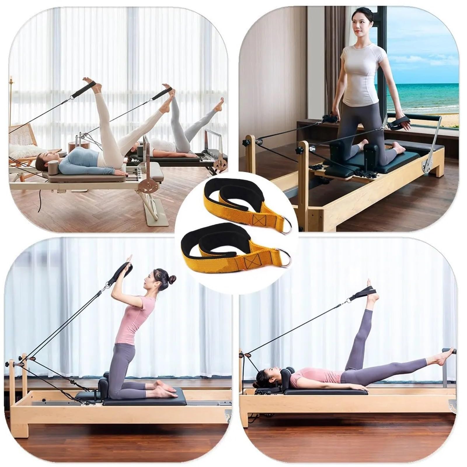 deska do ćwiczeń Pilates podwójne pętlowe paski do stóp fitness D-ring paski obsługują jogę akcesoria do ćwiczeń na siłowni domowe łóżko do jogi(Burgundy)