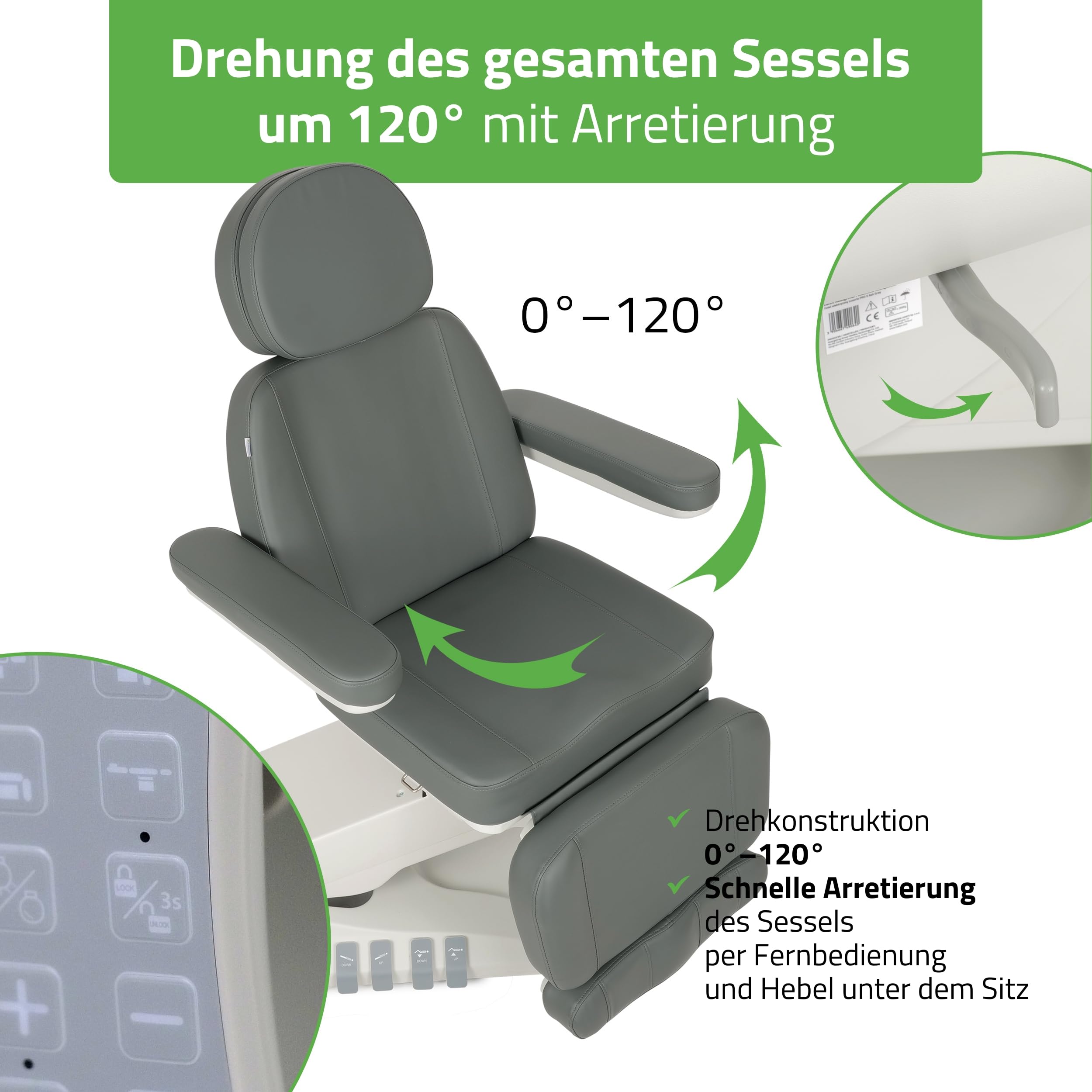 HABYS Luxoria PRO 5 Elektrische Kosmetikliege | Beheizbare Beautyliege mit 5 Motoren, Drehfunktion & Fußsteuerung | Kosmetikstuhl für SPA, Ästhetische Medizin & Massage Ash Grey
