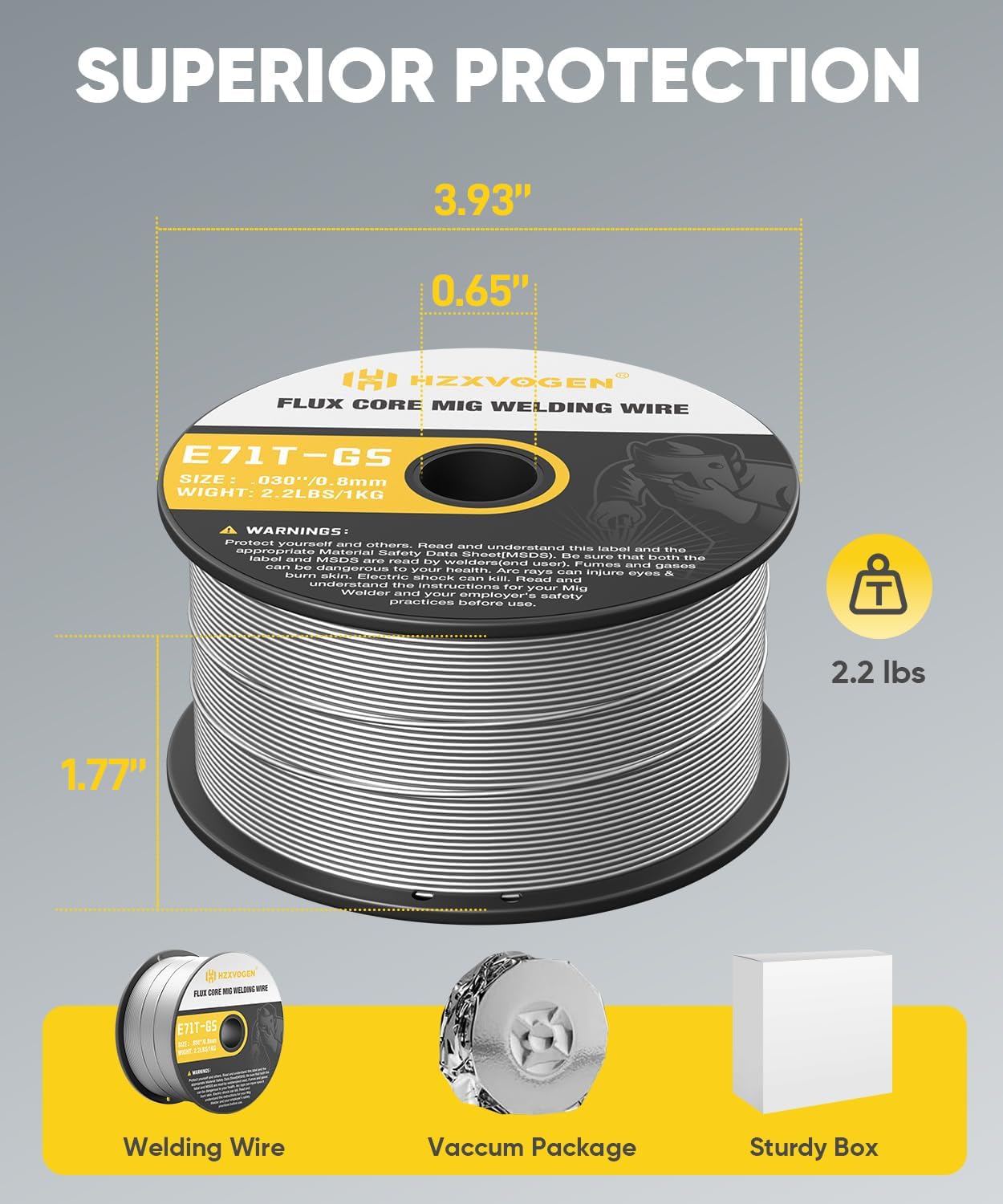 H HZXVOGEN fil fourré sans gaz 0.8mm 3kg, flux E71T-GS, fil de soudage sans gaz, lot de 3 pour équipement de soudage MIG | E71T-GS Fil de soudage à noyau de flux .030, faible éclaboussure