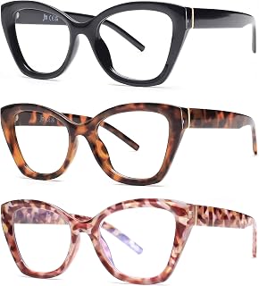 JM 3 Pack Oversized Reading Glasses for Women, Trendy Oprah Style Cat eye Blue Light Computer Readers