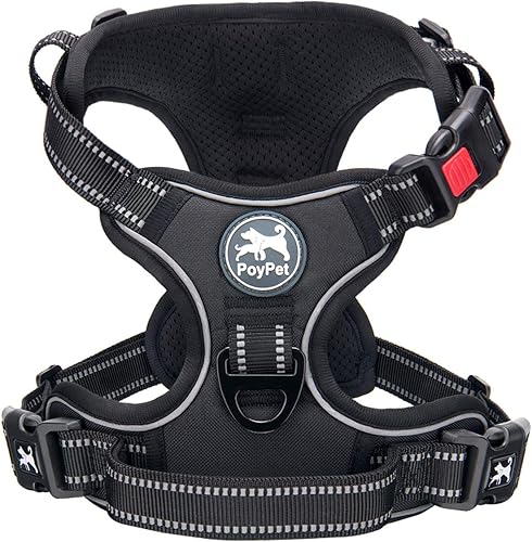 PoyPet - Arnés para perro para pasearlo sin jalones sin estrangulamiento arnés reflectivo para perro con correa delantera chaleco ajustable para