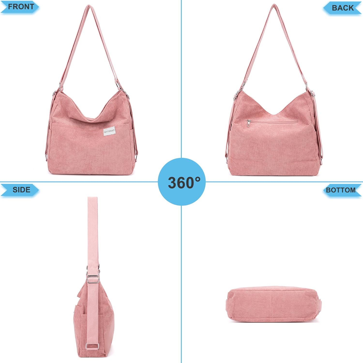 Corduroy Tote Backpack Crossbody Bag for Women, Convertible Shoulder Bags Designer Handbag for College, Work - Image 4