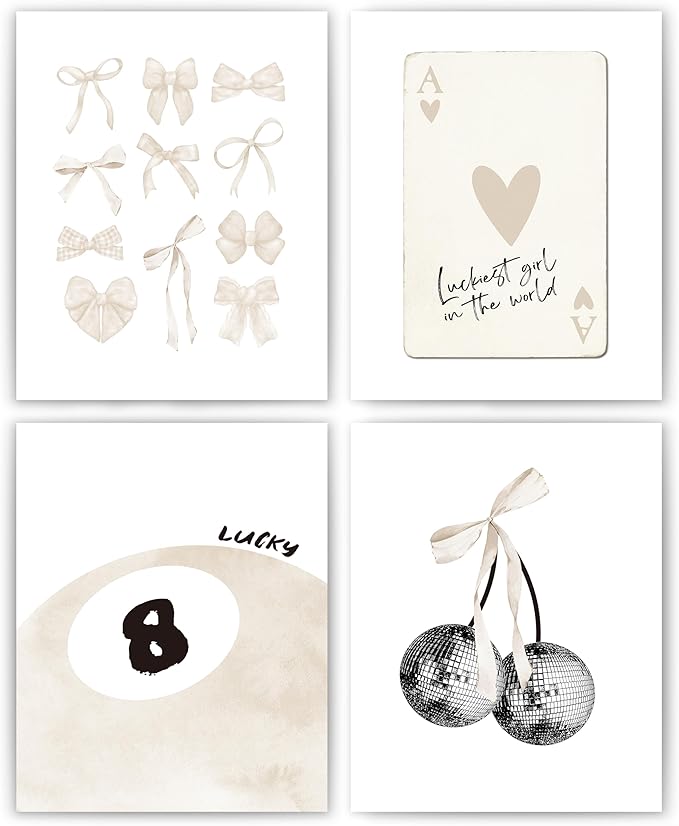 Beige Coquette Wall Art Prints: Preppy & Trendy Room Decor
