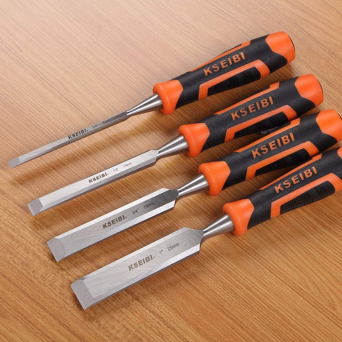 Amаzіng 🔥 KSEIBI 312130 Premium Wood Chisel Set Chrome Manganese Blades for Woodworking, Carving, Soft Grip Handles W Hammer Steel-end Cap 4-Piece
