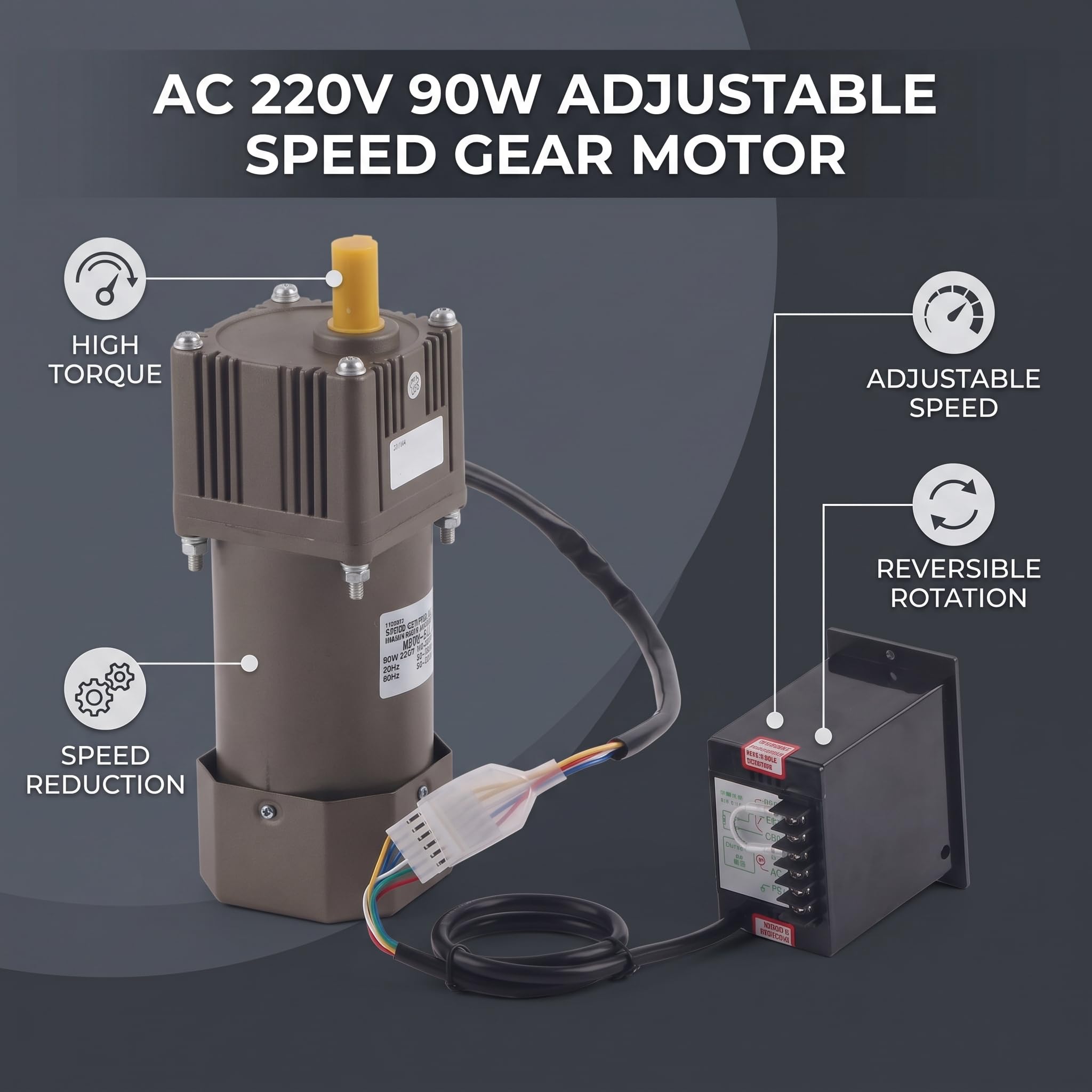 220V 90W AC jednofazowy asynchroniczny silnik zwalniający z regulacją prędkości (20K)