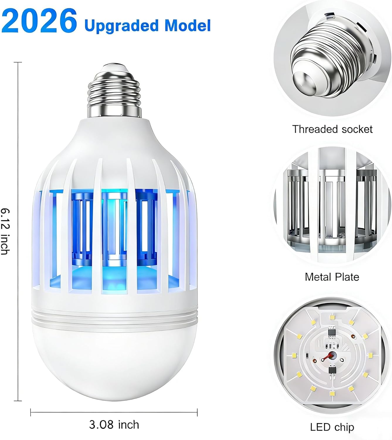 Bug Zapper Light Bulb, 2 in 1 Mosquitoes Killer Lamp Led Electronic Insect & Fly Killer, Porch Light for Entryway, Doorway, Corridor, Balcony and Patio (White)