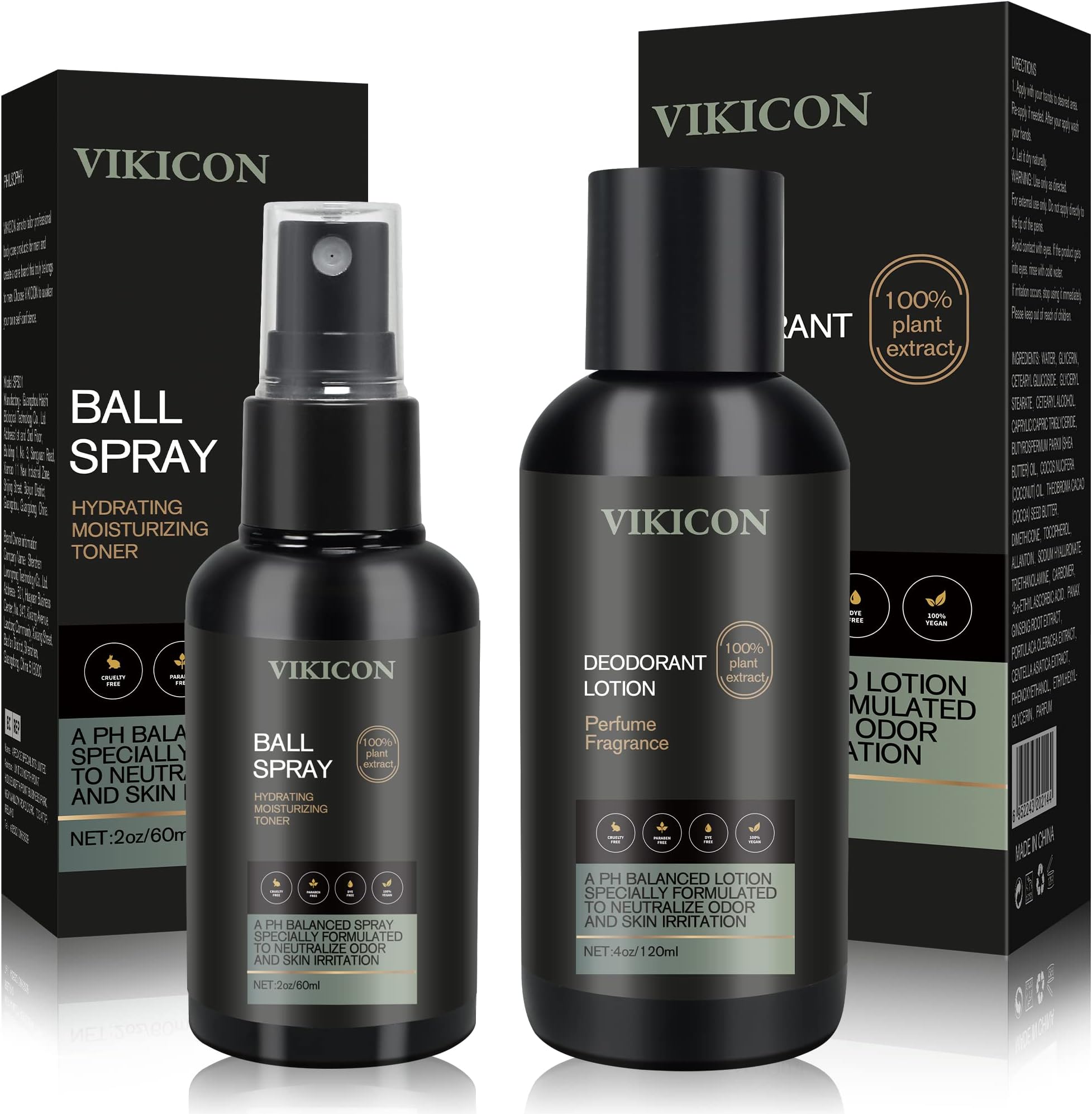 VIKICON Man's Ball Deodorant and Performance Spray, Anti-Chafing Lotion, Hydrating & Refreshing Body Toner Spray, Male Care Hygiene Kit