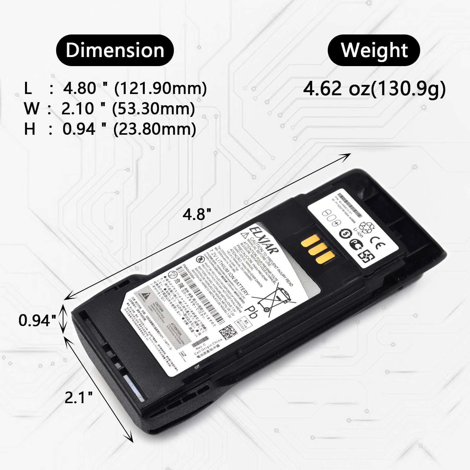 elxjar (2-Pack) 7.2V 2600mAh Li-ion Battery Replacement for PMNN4598A PMNN4598 PMNN4600 PMNN4600A R2 Series Two Way Radios with Belt Clip
