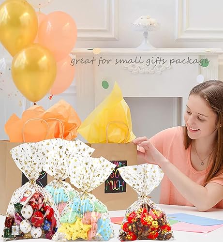 Miniatura 5 de COQOFA 100 bolsas de regalo de celofán con estampado de estrellas de 5 x 7 pulgadas, bolsas de regalo de celofán para fiestas, bolsas de plástico