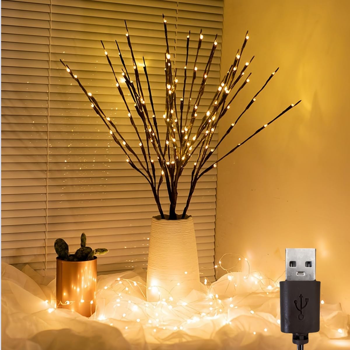 Maimeili 6 PCS LED Lighted Twig Branches 120 LED Beads Warm White Colored USB Operated Decorative Branch Lights for Vase Bedroom Restaurant Coffee Bar Library Party Photo Background 70CM