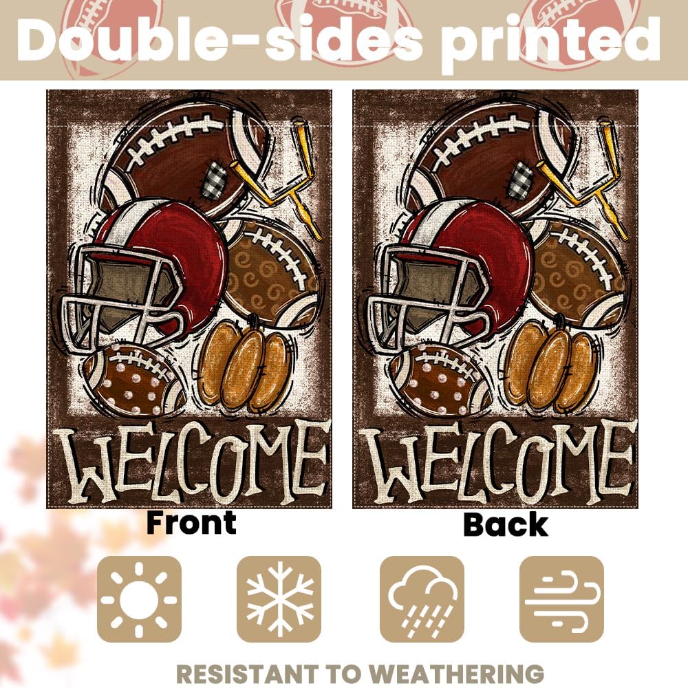 Fall Football Pumpkin Garden Flag 12x18in Double-Sided Outside, Burlap Small Welcome Seasonal Autumn Sports Game Day Flag for Thanksgiving Yard Holiday Outdoor Decoration - Image 7