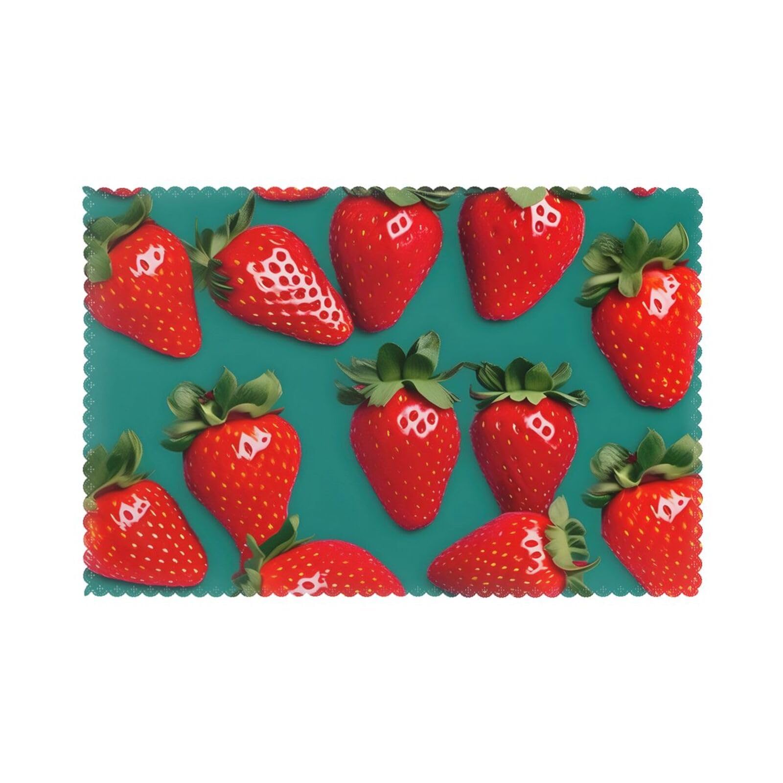many Strawberry Print Placemats for Dining Table Set of 6 12x18 Inch Table Mats for Party Kitchen Dining.