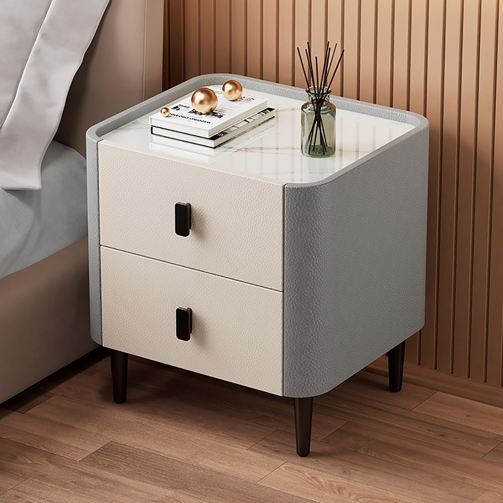 Table de chevet en bois de prestige et plateau en ardoise véritable