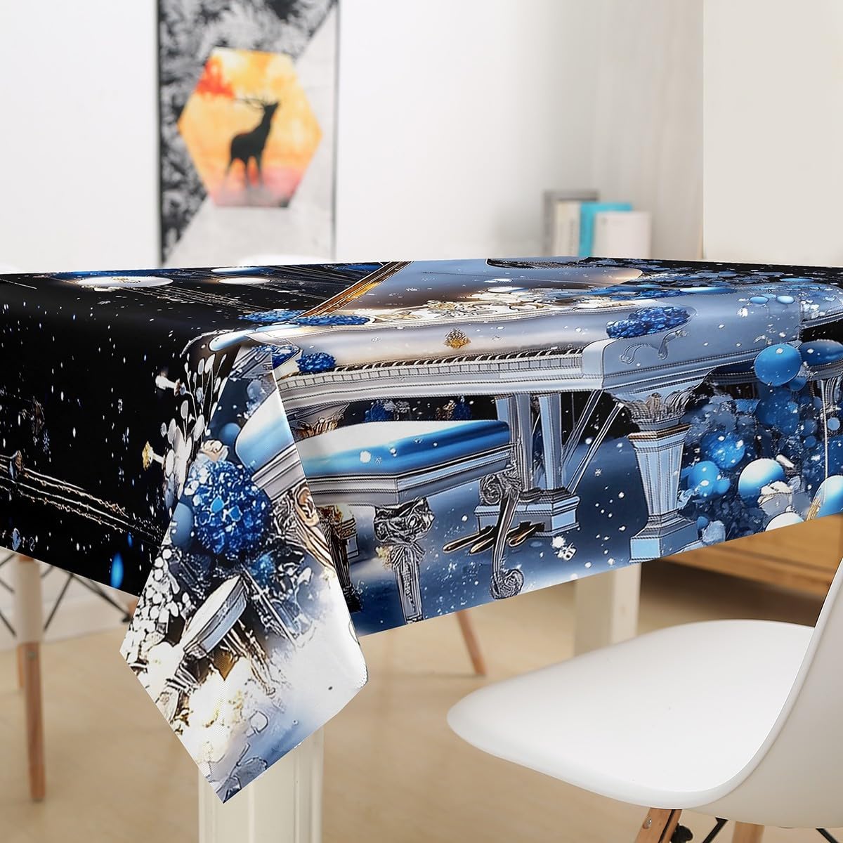Homewish Piano Music Tablecloths,Blue White Garden Floral Table Cloth for Kids Girls Teens Boys Dining Room Decor,Dreamy Magical Table Accessories Bright Romantic Table Cover,55"x55" image 3