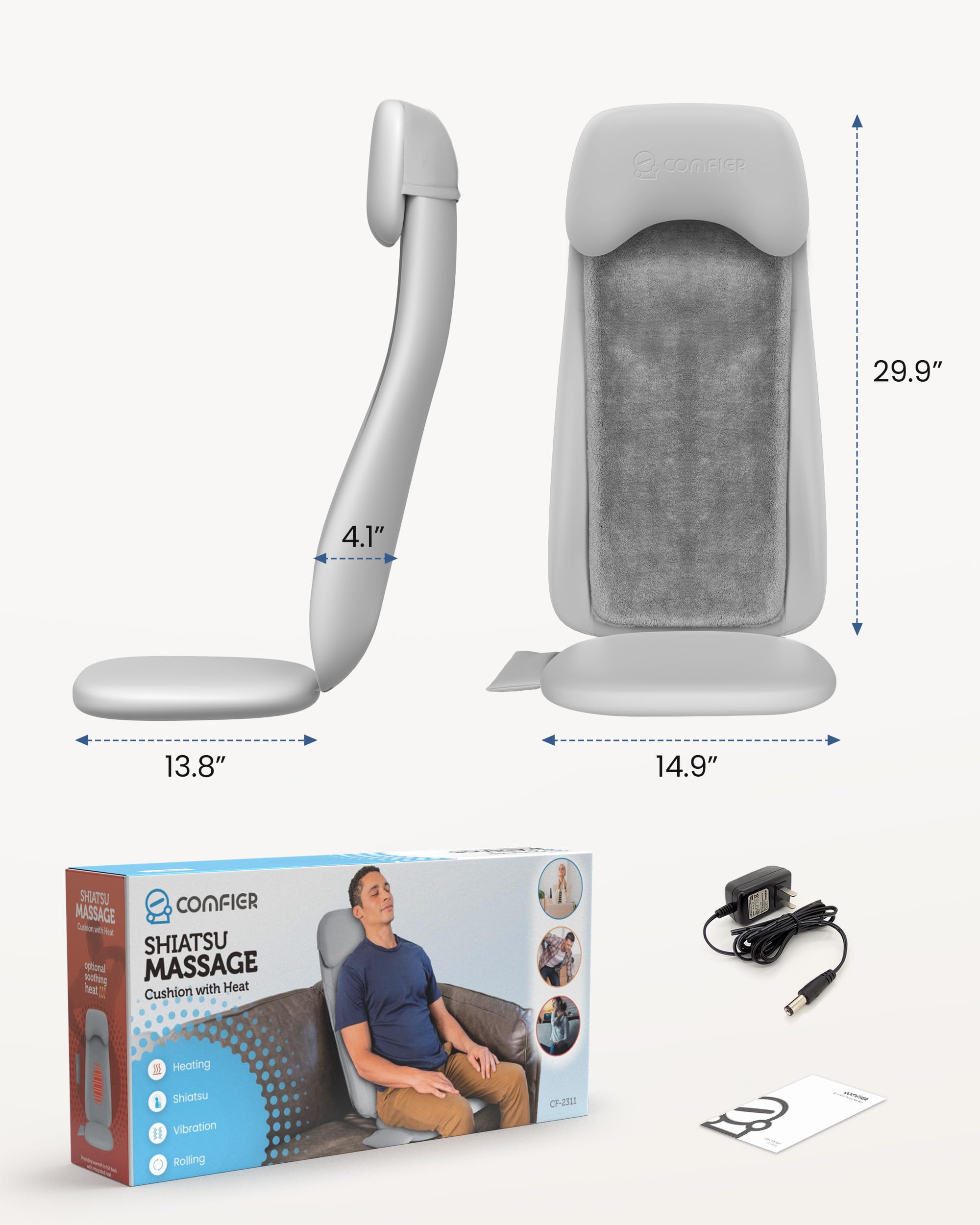 COMFIER Appareil de Massage Shiatsu pour Le Dos avec Chaleur, Massage des Tissus Profonds avec Vibration, 2D/3D, Coussin de siège de Massage Shiatu pour Le Dos, Cadeau pour Homme et Femme