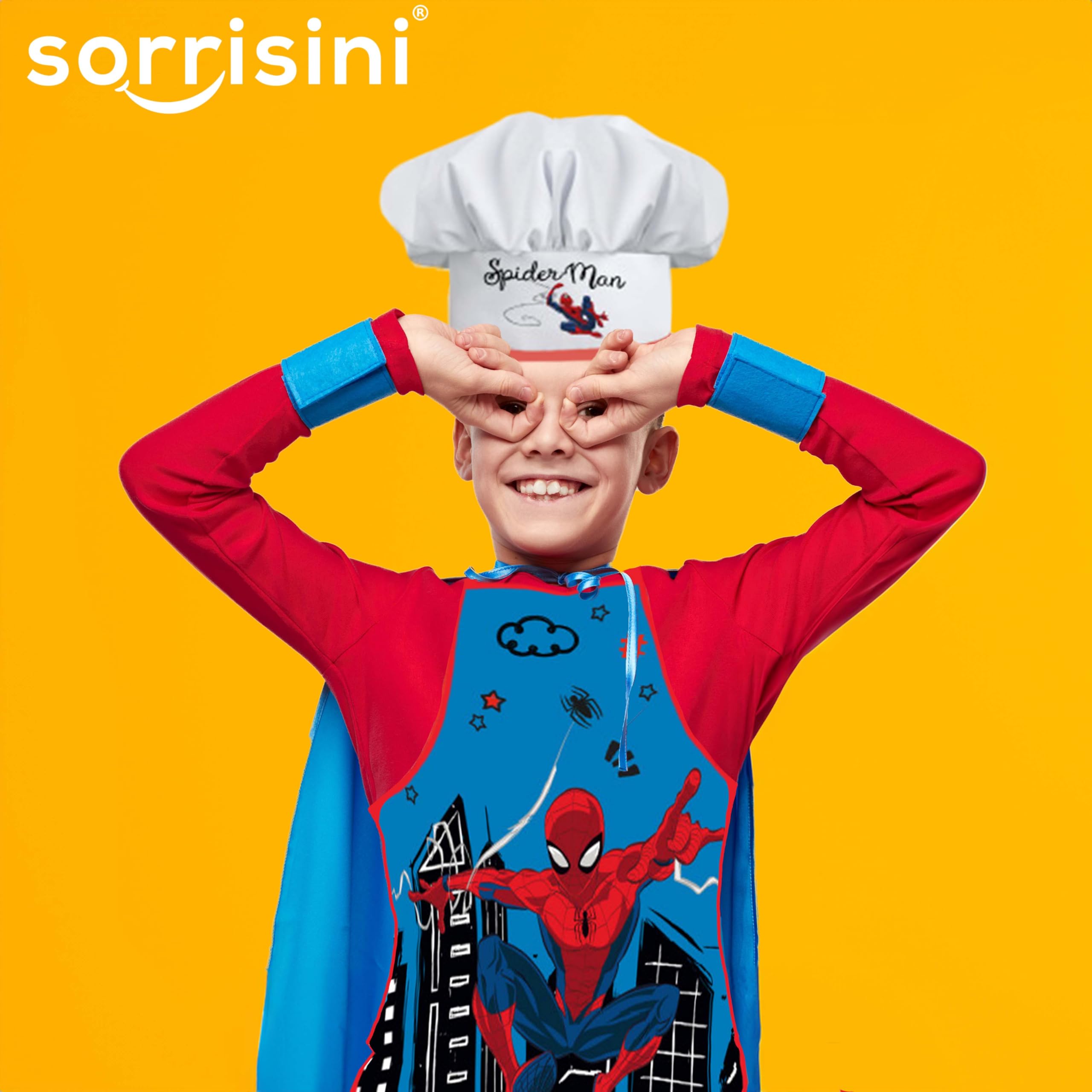 Fartuch kuchenny dla dzieci, Kapelusz szefa kuchni dla dzieci, Fartuch i regulowany kapelusz szefa kuchni do gotowania, Pieczenia lub malowania, Spiderman City