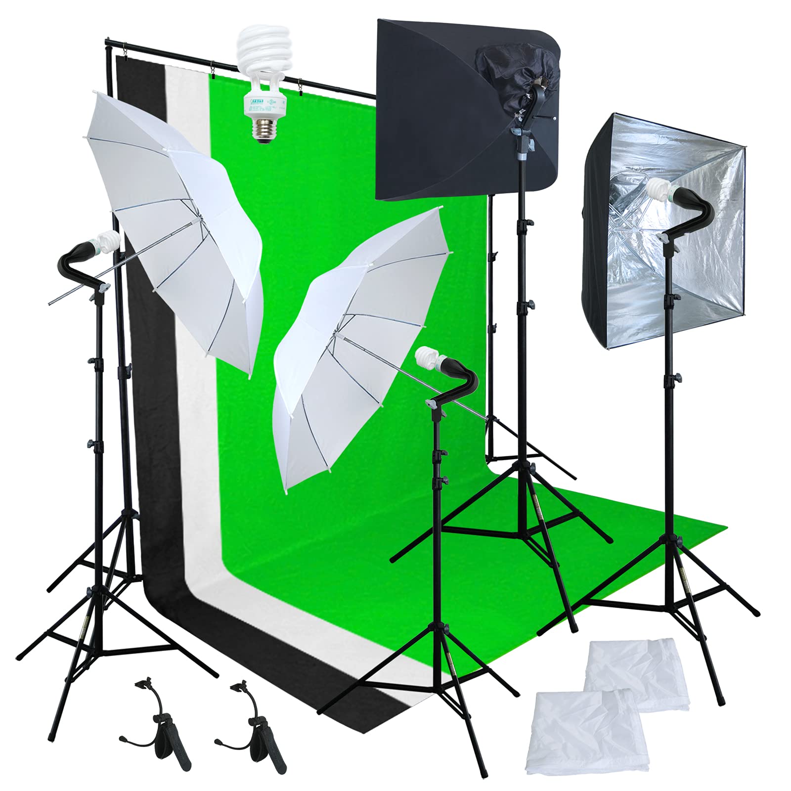 Linco Pheno Studio Lighting Studio Softbox Umbrella Reflector (3 in 1) Photography 9x10 feet Backdrop Stand Kit with 3 Color Muslin & Clamps