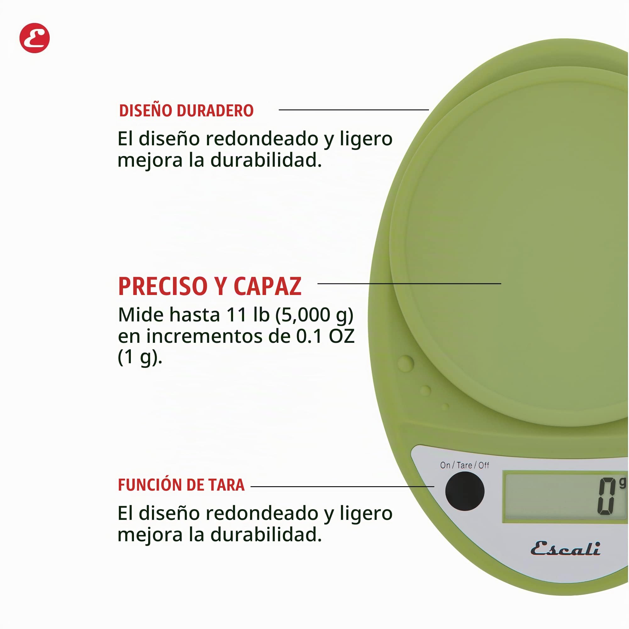 Escali P115TG Báscula de Cocina Primo, Báscula Digital para Cocinar, Accesorio de Menaje de Cocina, Negocios y Ocio, Ideal para Control de Peso, 5 kg, Verde Estragón, 22 x 15 x 4 cm