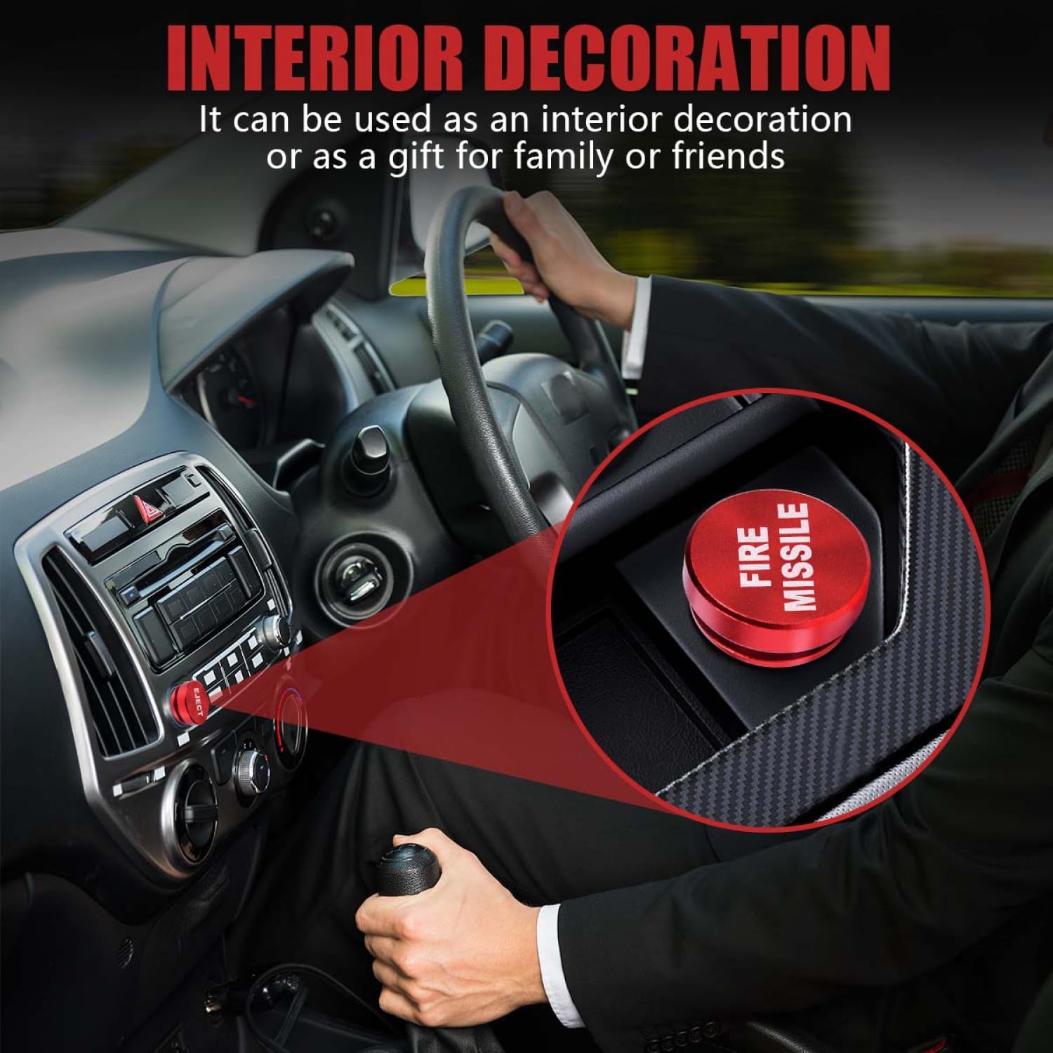 SenseYo 3 Pcs Billet Aluminum Car Cigarette Lighter Plug Cover Waterproof Dustproof 12 Volt Power Source Socket Outlet Cover Cap Decoration Fits All Vehicles SUV Truck (Red FIRE Missile/Eject/Panic)