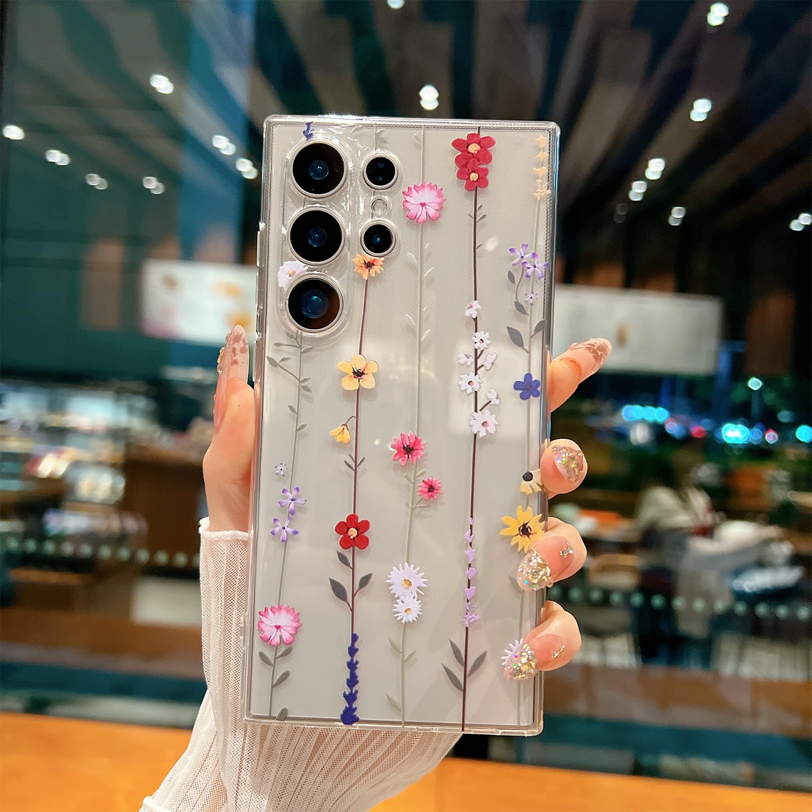 DYFYFKDI for Samsung Galaxy S25 Ultra Case, Floral Flowers Cute Aesthetic Clear Floral Branch Pattern Case for Women Girls,Transparent Slim Soft