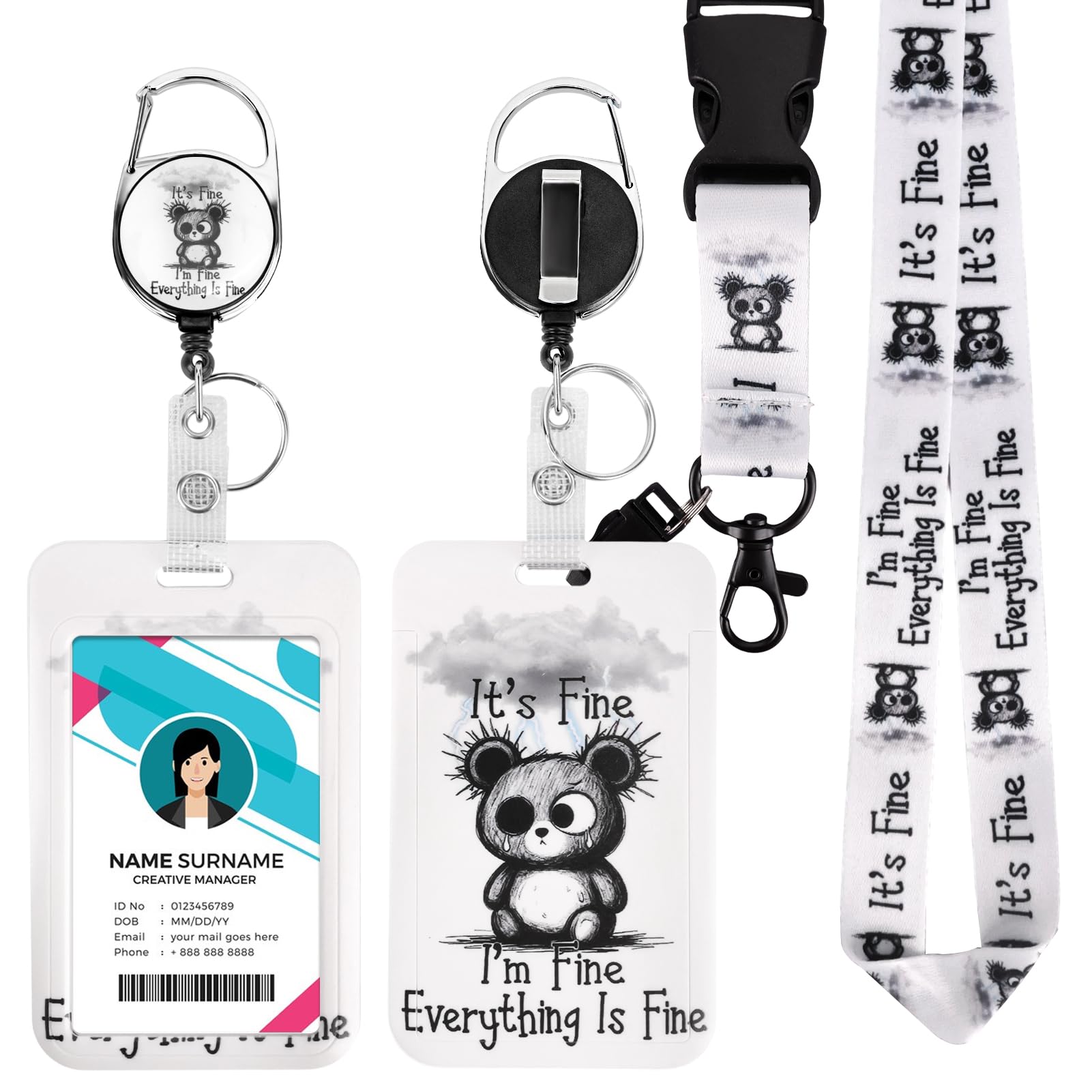 ID Badge Holder with Detachable Lanyard, Retractable Badge Reel, Removable ID Tag Clip, Neck Lanyard (Lightning Bear)