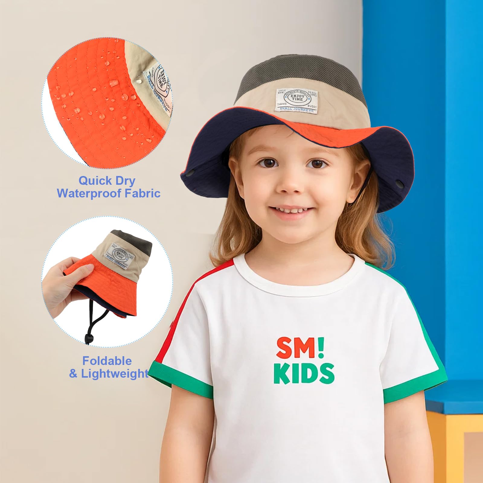 TAGVO Chapeau de Soleil pour Enfants, Protection UV avec Jugulaire, Casquette à Bavolet Détachable, à Large Bords pour Enfants de 2 à 6 Ans